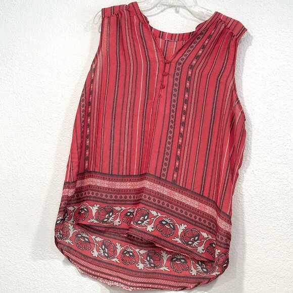 St Johns Bay Sleeveless Tunic Boho Top V-Neck Hi Lo Hem Coral MultiColor Size XL - Picture 7 of 8